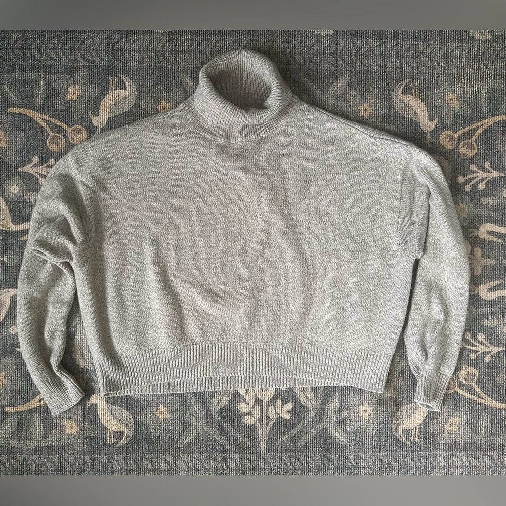 H&M Light Gray Taupe Cropped Turtleneck Sweater